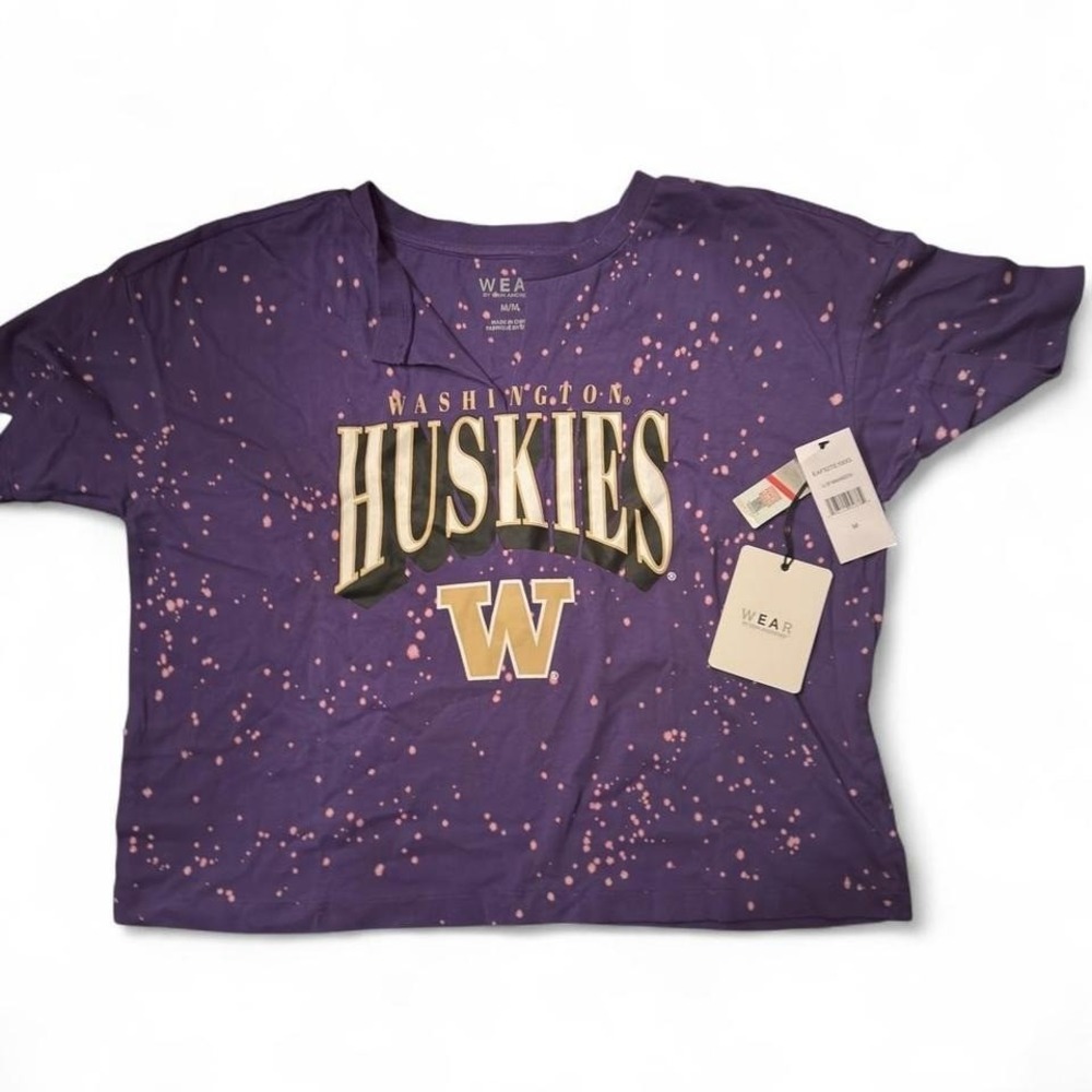 WEAR by Erin Andrews Washington Huskies Bleach Splatter Crop Top Purple Womens M